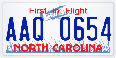 NC license plate AAQ0654