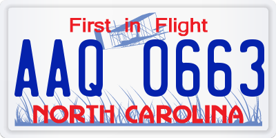 NC license plate AAQ0663
