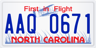 NC license plate AAQ0671
