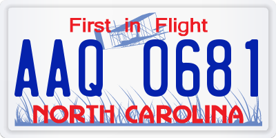 NC license plate AAQ0681