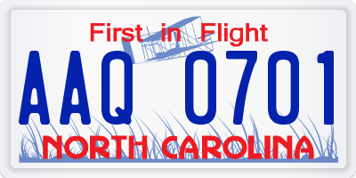 NC license plate AAQ0701