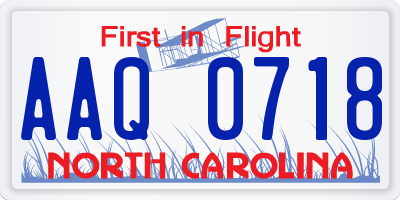NC license plate AAQ0718