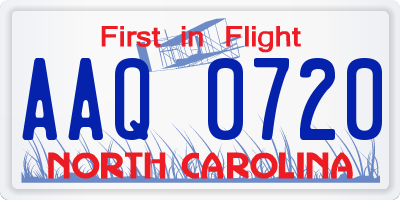 NC license plate AAQ0720
