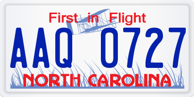 NC license plate AAQ0727