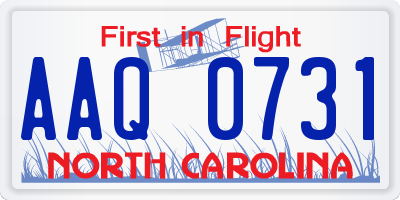 NC license plate AAQ0731