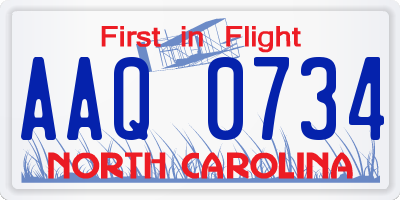 NC license plate AAQ0734