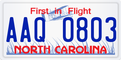 NC license plate AAQ0803