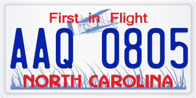 NC license plate AAQ0805