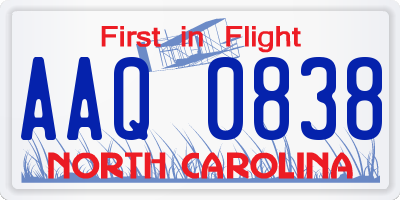 NC license plate AAQ0838