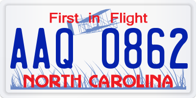 NC license plate AAQ0862