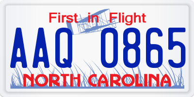 NC license plate AAQ0865