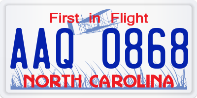 NC license plate AAQ0868