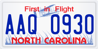 NC license plate AAQ0930