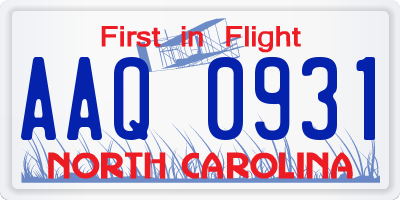 NC license plate AAQ0931