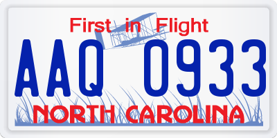 NC license plate AAQ0933