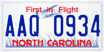 NC license plate AAQ0934