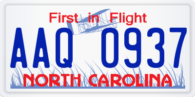 NC license plate AAQ0937