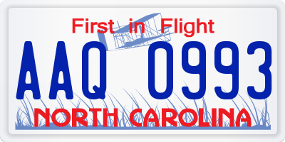 NC license plate AAQ0993