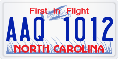 NC license plate AAQ1012