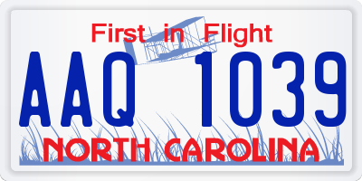 NC license plate AAQ1039