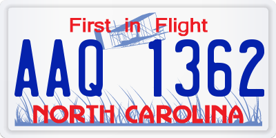 NC license plate AAQ1362