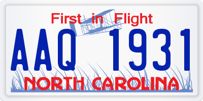 NC license plate AAQ1931