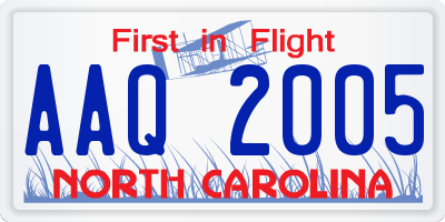 NC license plate AAQ2005