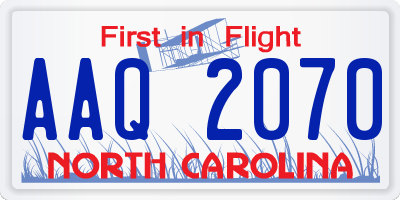 NC license plate AAQ2070