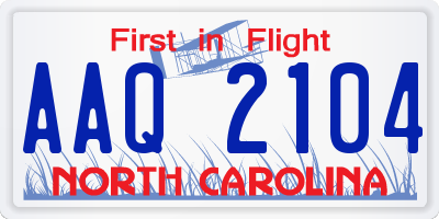 NC license plate AAQ2104