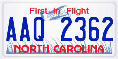 NC license plate AAQ2362