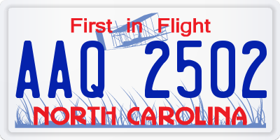 NC license plate AAQ2502