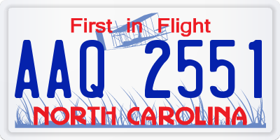 NC license plate AAQ2551