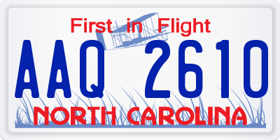 NC license plate AAQ2610