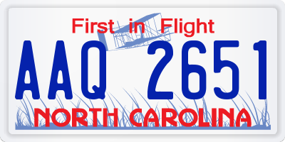 NC license plate AAQ2651