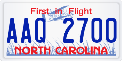 NC license plate AAQ2700