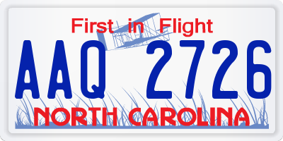 NC license plate AAQ2726