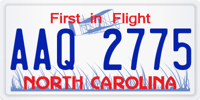 NC license plate AAQ2775