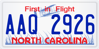 NC license plate AAQ2926