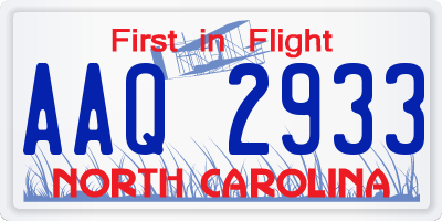 NC license plate AAQ2933