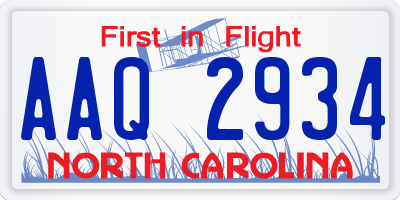 NC license plate AAQ2934
