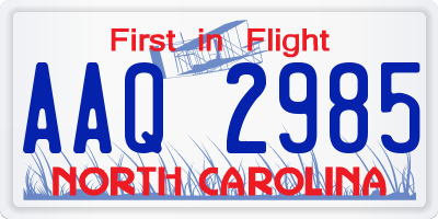 NC license plate AAQ2985