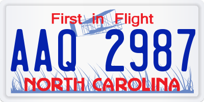 NC license plate AAQ2987
