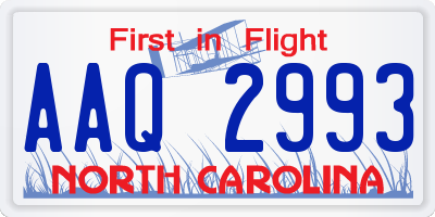 NC license plate AAQ2993