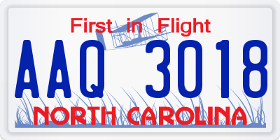 NC license plate AAQ3018