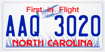 NC license plate AAQ3020