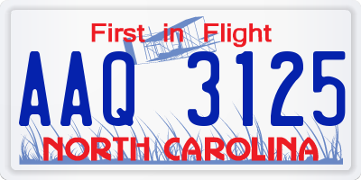 NC license plate AAQ3125