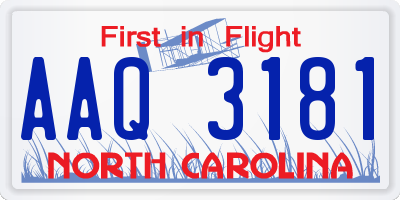 NC license plate AAQ3181