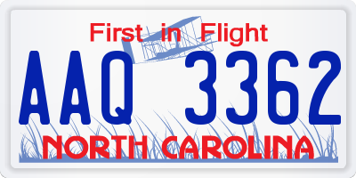 NC license plate AAQ3362