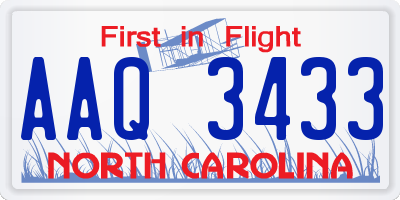NC license plate AAQ3433