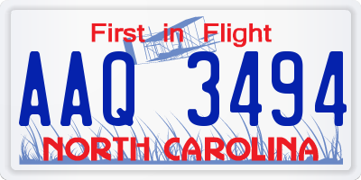 NC license plate AAQ3494